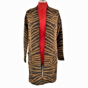 NWT Nine West M knit open front duster jacket long cardigan sweater animal print